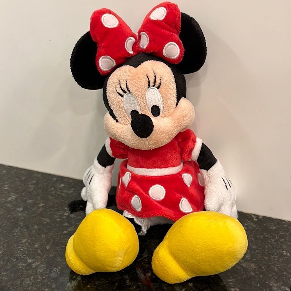 DISNEY PARKS MINNIE MOUSE Plush Toy Doll 13.5” RED POLKA DOTS DRESS BOW